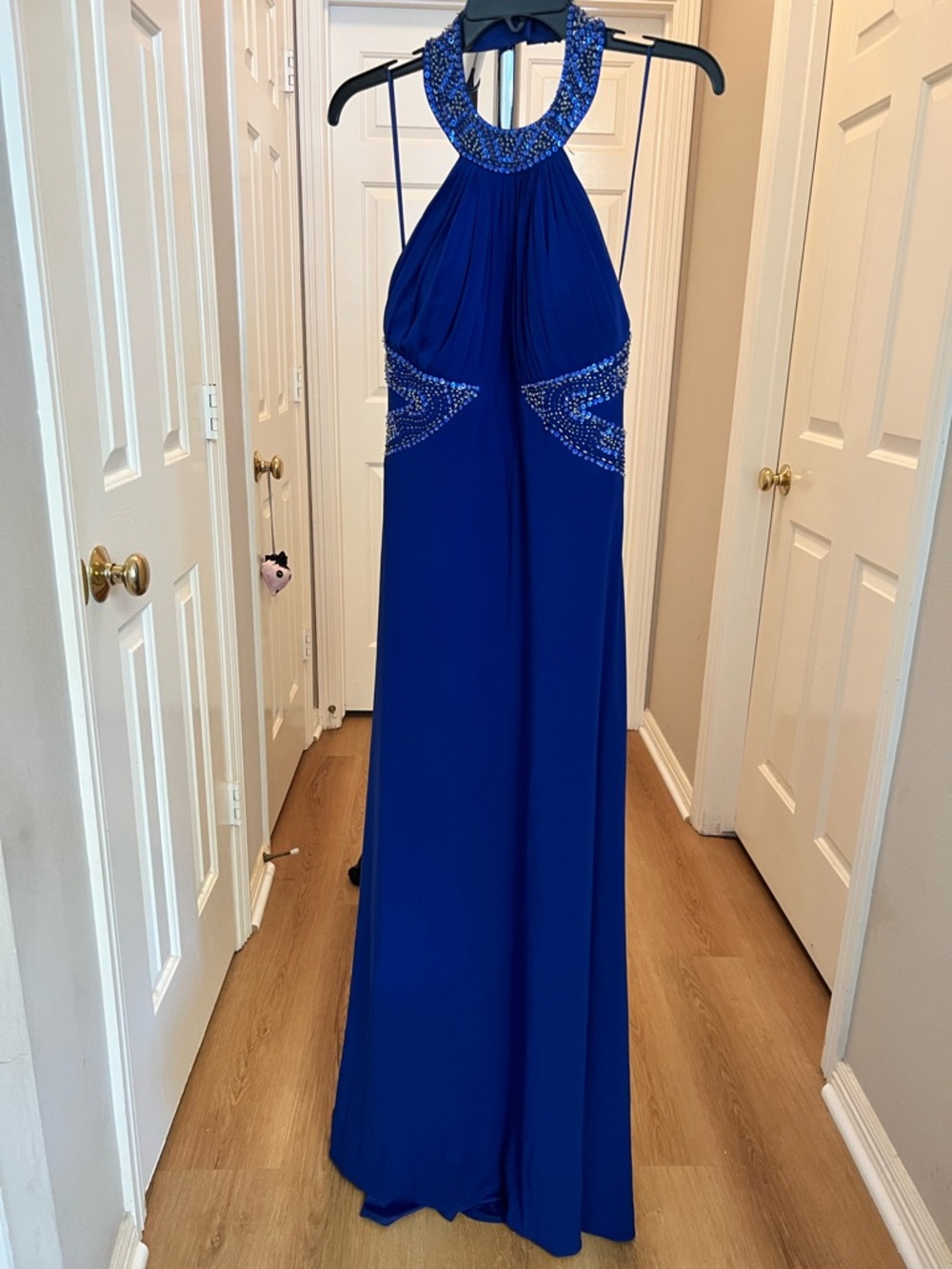 Night Way Collections Royal Blue Beaded Halter Prom Gown